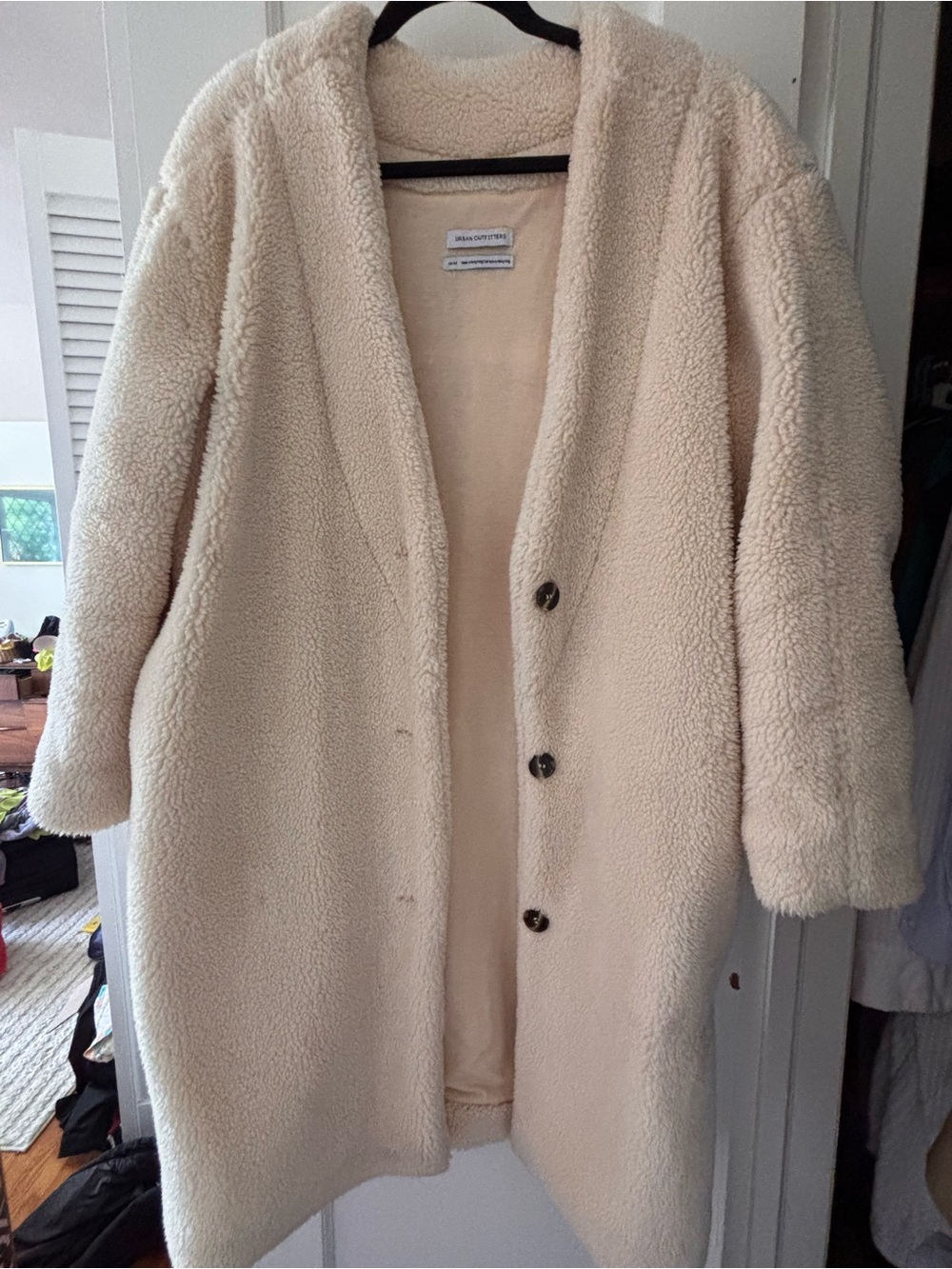 Urban Outfitters Cream Teddy Button-Front Coat